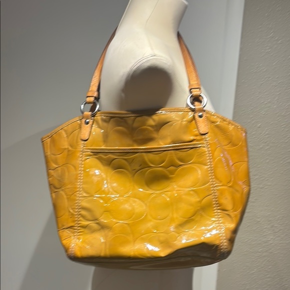 Coach Yellow Signature Tote with Leather Trim - Picture 5 of 16
